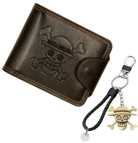Limeow Porte Monnaie Porte Monnaie Homme en Cuir Portefeuille avec Porte Clé Porte Feuille Et Anneau De Crâne Straw Hat Porte Carte Crédit Cadeau pour Fan D'Anime pour Ado Garcon Homme