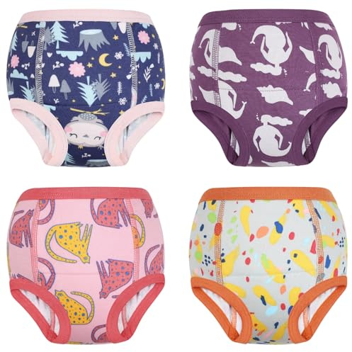 FLYISH DIRECT Mutandine per imparare a usare il vasino, 100% cotone, riutilizzabili, per bambini, confezione da 4 paia di mutande assorbenti e riutilizzabili, per bambine e ragazzi, 8 anni, rosa