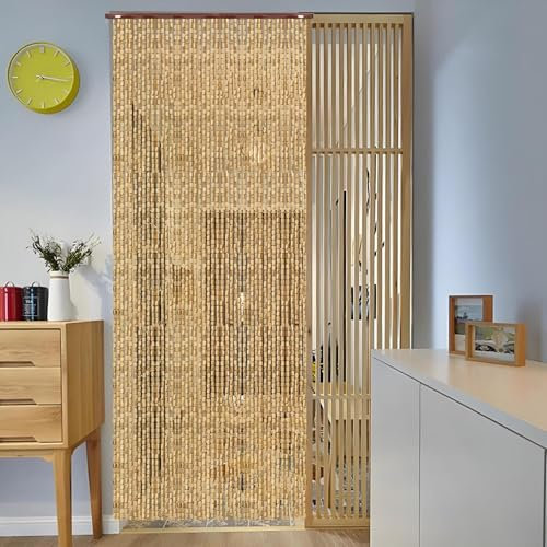 Eiauiuo Bambusvorhang Perlenvorhang Bambus Türvorhang Hängender Holz Fadenvorhang Raumteiler Deko Vorhänge für Partys Hochzeiten Hängender Perlenvorhang(Holzfarbe,70x190cm(70 Stränge))