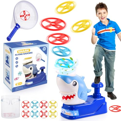 Veopoko Flying Disc Launcher Toy, Garden Toys for 3 4 5 6 Year old Boys Girls Outdoor Toys for Kids Toys Age 3 4 5 6 7 8 Shark Toys Easter Gifts for 3-10 Year Old Boy Girls Autism Toy Flying Toys