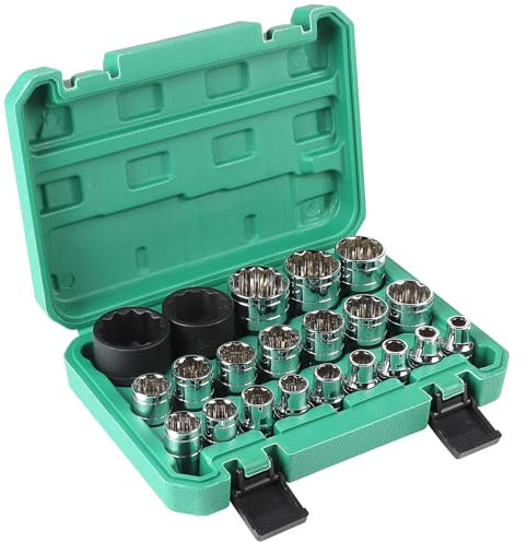 CPROSP 21 Pcs Jeu de Douiles 12 Pans 1/2 8-36mm, clé à Douille 12 Pans 1/2 Jusqua 36mm Acier CR-V, Avec un étui Solide et Facile à Ranger