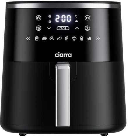 Ciarra Friggitrice ad Aria 5 Litri, Air Fryer 1500W, 8 Programmi, 80-200°C, Controllo Temperatura, LED Touch Display Digitale, CBAWAF1A Nero