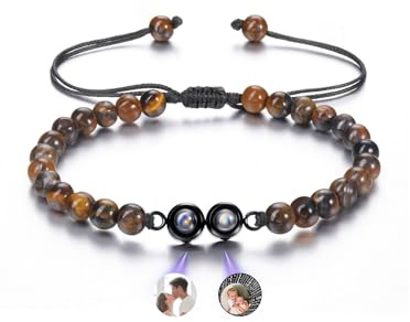 CrystalTears Armband mit Foto personalisierte Projektion Armband im Stein Tigerauge Perlenarmband Benutzerdefinierte Valentinstag Geschenke