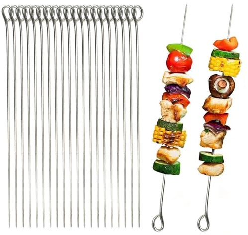 20 pinchos para barbacoa, pinchos de metal de 20 cm para brochetas, para parrilla, horno, barbacoa