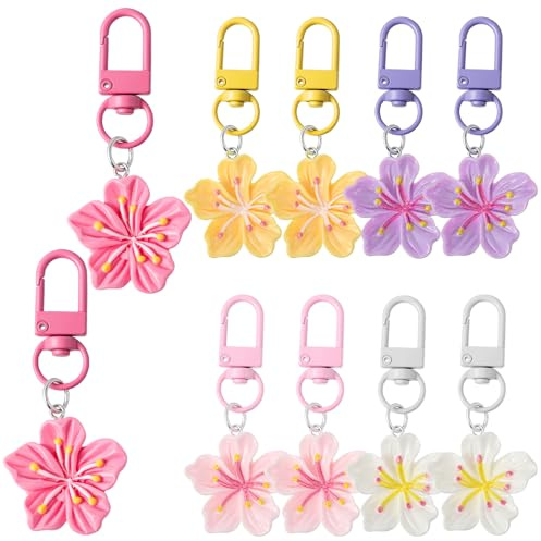 Nogeqi 10 Pcs Flower Keychain, Small Cute Keychains for Women, Aesthetic Key Chain Charm,Cherry Blossom Charms for Bags Earphone Case Decoration, Zipper Pull Charm, Purse Accessories