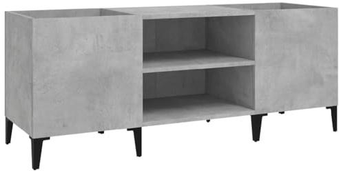 Augerqir Armoire à panneaux en bois gris béton avec pieds en métal - 121 x 38 x 48 cm - Armoire polyvalente pour salon, armoire de rangement, meuble TV, armoire de ménage stable