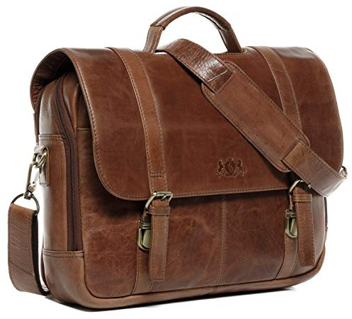 SID & VAIN® Borsa per insegnante tracolla porta pc vera pelle vintage SPECTOR grande XL cartella laptop computer portatile Messenger porta-documenti Business uomo marrone prodotto artigianale