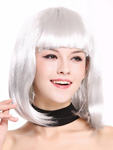 WIG ME UP - 0073-3-P309 Perücke Damenperücke Karneval Longbob Bob schulterlang glatt Pony silbrig silber grau