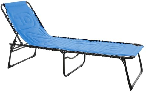 Azuma Sun Lounger Garden Furniture BLUE Padded Garden Seat Folding Relaxer Chair Summer Patio Bed With Adjustable Reclining Back Rest Folds Flat Furniture Indoor Outdoor Holiday Sunshine Pool Side