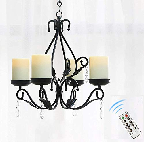 Flameless Candles Chandelier 4-Light Waterproof Crystal Metal Wall Sconces Modern Farmhouse Table Lamp with Remote Control and Timer for Indoor or outdoor Gazebo Patio Bedroom Hallway Bar Kitchen