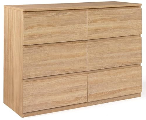 IDMarket - Kommode mit 6 Schubladen TOMI 110 cm Holzoptik Buche
