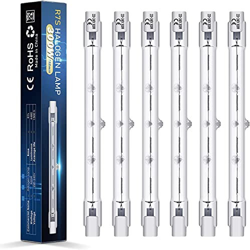 6 Pezzi Lampadine Alogene R7S 118mm 300W 220-230V 4480lm Bianco caldo 2800K, Lampada Alogena Lineare Lampadina per Lavoro, Sicurezza, Illuminazione Paesaggistica, Lampadari