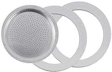 Tredoni 2 Silikonringe + Filter – Ersatz – Größe 10 Becher für Edelstahl Espresso Kaffeemaschine Mokkakanne – 8,5 cm (10 Tassen)