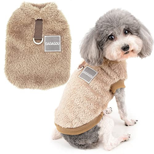 Zunea Pull-Overs en Polaire pour Petits Chiens Manteau d'hiver Chaud Doux et Pelucheux avec Anneau en D pour Harnais et Laisse Chiot Chien/Chat Veste Vetement pour Chihuahua Yorkshire Marron L