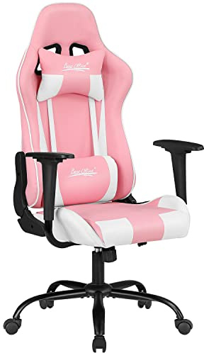 Gaming Chair Office Chair Desk Chair with Lumbar Support Headrest Armrest Task Rolling Swivel Ergonomic E-Sports Adjustable PC Gamer Chair (Pink)