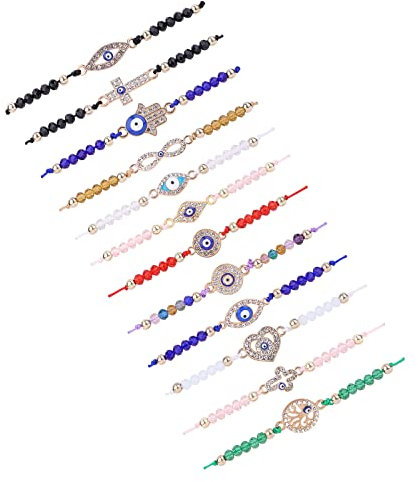 Lusofie 12Pcs Evil Eye Bracelets Multi-color Mexican Bracelets Evil Eye Beads Protection Evil Eye Amulet Anklets Bracelet for Women Men
