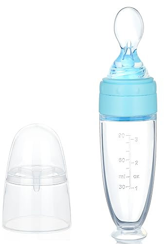 Aolso Cuchara para Biberón para Bebés,Cuchara de extrusión de gel de sílice con ayuda de pasta de arroz para alimentación de gel de sílice Baomi Pasta Cuchara(azul)