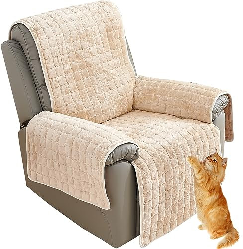 NNSMUN Sofa Armrest Cover, Headrest Cover for Recliner Chair Arm Cover, Winter Square Plush Armchair Slipcover Nonslip Furniture Protector for Pets Leather Sofa Couch (Beige,1 seat(53 * 190CM))