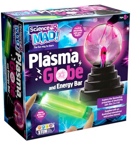 Science Mad 2 in 1 Plasma Globe - Kids Fun Tesla Light Energy Bar Toy, 8+