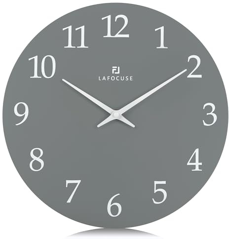 Lafocuse 30 cm grå väggklocka trä batteridriven tyst tickar inte, enkla moderna analoga klockor för vardagsrumsinredning, kök, sovrum, kontor