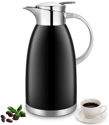 Osrioal 2.3L Thermal Coffee Carafe with Press Button Top, Stainless Steel Insulated Coffee Pot, Double-Walled Vacuum Jug, Thermal Jug Dispenser, for Hot and Cold Drinks, Black
