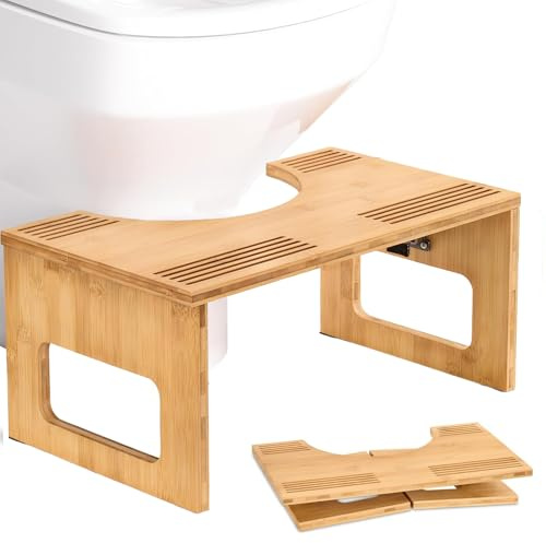 Toilettenhocker aus Bambus, Klappbar Toilettenhocker für Erwachsene, Rutschfester Squatty Potty Hocker, Ergonomischer Klohocker fürs Badezimmer, WC-Hocker für Hämorrhoiden Verstopfung Blähungen