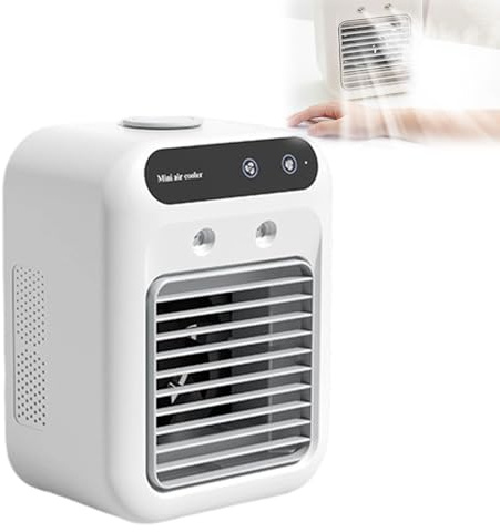 Portable Air Conditioner Cooling, 2025 Upgraded 3 in 1 Small Mini Air Cooler Conditioner Unit with 2 Wind Speeds, 500ML Personal Mobile Desk Air Cooler Conditioner Fan for Home & Office Student, White