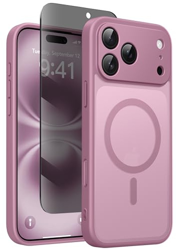 Magnetic Case for iPhone 17 Pro Max with Privacy Screen Protector [Compatible with MagSafe][Camera Protection][Military-Grade][Camera Control Cover]Translucent Matte 17 ProMax Phone Case,Blackcurrant