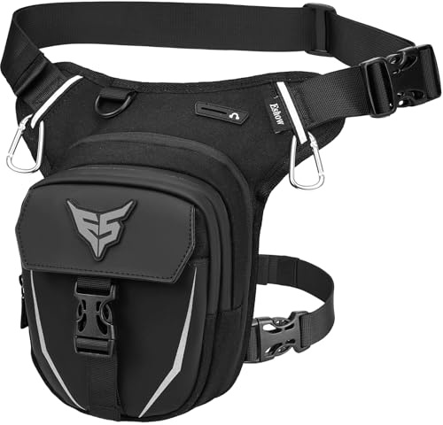 Eshow Pernera Moto Ampliable, Riñoneras con Correas Ajustables para Hombre y Mujer, Bolsa Pierna para Motocicleta Ciclismo Viajes Senderismo Deporte Negro