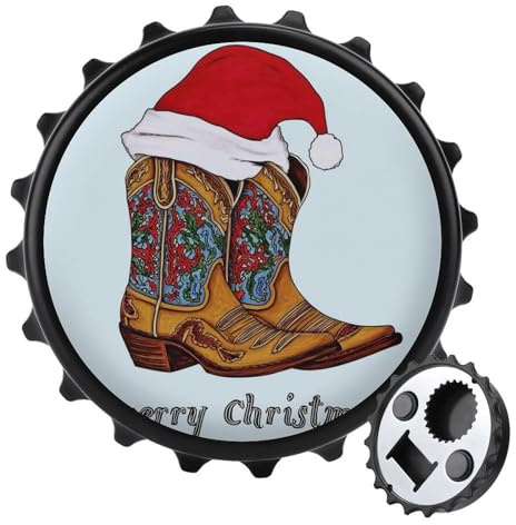 Apribottiglie a forma di stivali da cowboy con cappello di Babbo Natale, calamite rotonde per frigorifero, cucina, ufficio