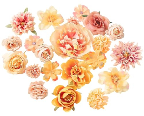 ZXTGBQ 21 Pezzi Teste di Fiori Artificiali Fiori Finti per Decorazioni Capolini Finti Misti teste di Fiori Arancioni in Seta Accessori per Capelli, Decorazioni per Torte