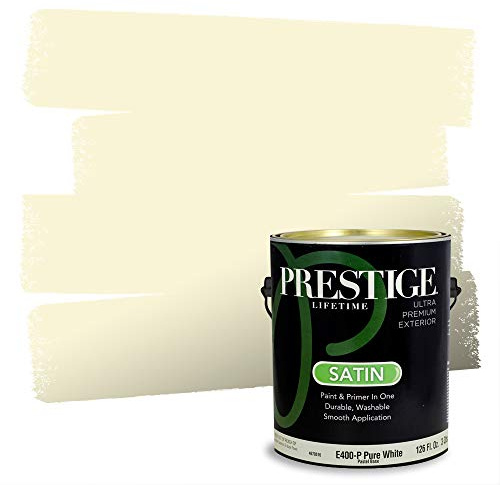 PRESTIGE Paints Exterior Paint and Primer In One, 1-Gallon, Satin, Comparable Match of Benjamin Moore* Palm Coast Pale*