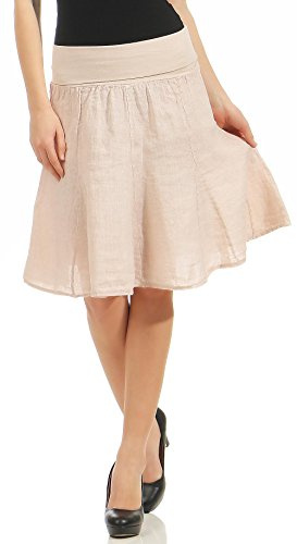 Malito Damlinnekjol med stretchmidjeband | enkel klockkjol | sommarkjol i fasta färger | minikjol – kjol 1580, ROSA, 36-40