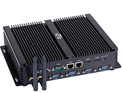 PARTAKER PC industrial sin ventilador, mini computadora, mini PC, Intel Core I3 4005U/5005U, 2 HDMI, 2 x LAN, 6 x COM RS232, 4 x USB 3.0, 4 x USB 2.0, Barebone, sin RAM, sin almacenamiento, sin