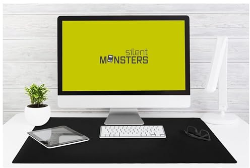 Silent Monsters Musmatta XXXL 90 x 60 cm, sydda kanter - Musmattor i tyg halkfri och tyst, Svart - för gaming, kontor, hemmakontor - tvättbar, rullbar - kantsöm