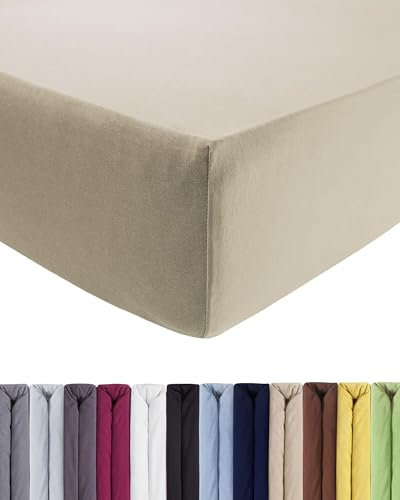 Entspanno Luxus Spannbettlaken 90x200 bis 100x220cm - Aus weichem Premium Jersey - Ideal für Wasser- & Boxspringbetten bis 35cm Höhe - Beige/Sand
