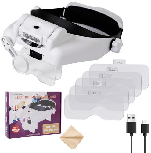LED Kopflupe, Lupenbrille mit licht, kopfbandlupe kopflupe lupenbrille mit licht wiederaufladbare 1.0X/1.5X/2.0X/2.5X/3.5X/8X Lupenbrille mit Licht