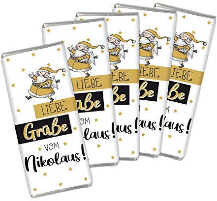STEINBECK 5er Set Mini Schokolade Nikolaus Geschenk Adventskalender Wichteln 18g Vollmilch Weihnachten Gold Tischdekoration