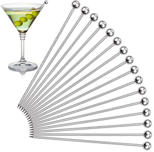 Cocktailspieße, 16 Stück, Edelstahl, Martini-Oliven-Spieße, wiederverwendbare Metall-Spieße, Garnierstäbe