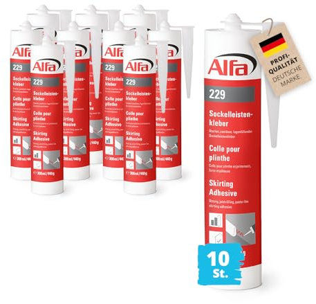 10x Alfa Sockelleistenkleber 300ml/440g weißer Montagekleber mit hoher Anfangshaftung zur Befestigung von Sockelleisten