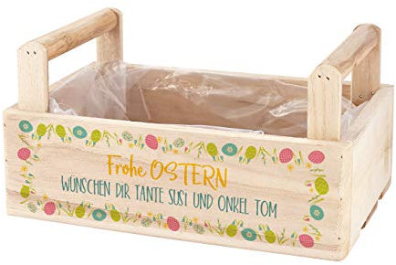 Herz & Heim® Osternest mit Namen in Form einer Holzkiste mit Gravur oder Druck - Osterkörbchen (mit Aufdruck)