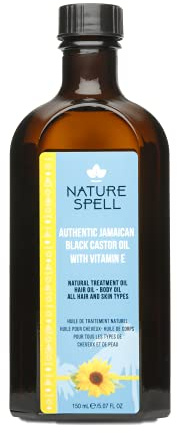 Nature Spell Authentique huile de ricin noire de Jamaïque avec vitamine E pour cheveux et corps 150 ml