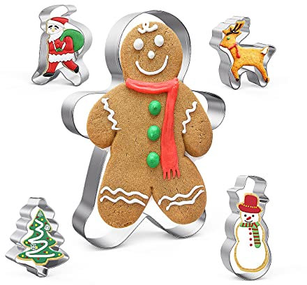 MIUTME Keksausstecher Set,Ausstecher Weihnachten,Großer Lebkuchenmann Plätzchen Ausstecher,Weihnachten Ausstechformen für Weihnachtsbaum, Weihnachtsmann, Schneeflocke, Rentier(13.8 * 20.5cm）
