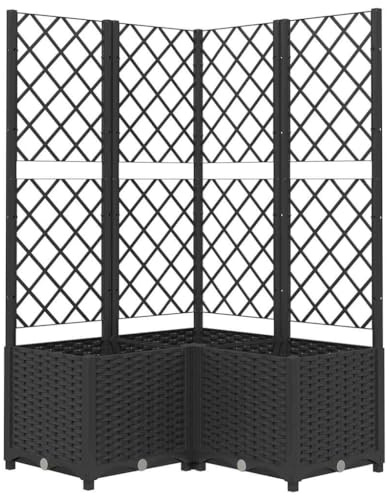 vidaXL Pflanzkübel mit Rankgitter Blumenkübel Pflanzkasten Blumentopf Blumenkasten Rankhilfe Spalier Gartenspalier Schwarz 80x80x136cm PP