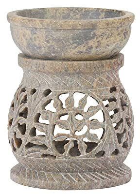 Zap impex Ölwärmer-Brenner, dekorativer Teelichthalter, Naturstein-Teelichthalter für Aromatherapie, Spa, Yoga, Meditation, Diffusor für ätherische Öle (Flower 10 cm)