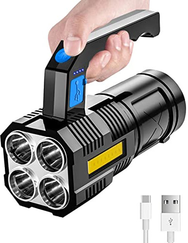 PKKP Taschenlampe LED Aufladbar 500LM Lumens, Extrem Hell Handscheinwerfer mit 4 Modi, 1200mAh Akku, IPX4 Wasserdicht Campinglampe Strahler mit Griff für Outdoor, Notfall usw (Blau)