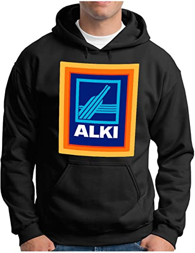 OM3® Alki Hoodie - Herren - Parodie für Alkohol Liebhaber Saufparty Fun - Kapuzen-Pullover Schwarz, 4XL
