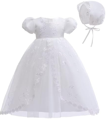 Leideur Baby Girl Christening Baptism Dress Long Blessing Gowns White Formal Wedding Dresses for Newborn (3 Months, White 4)