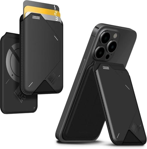 Aulumu G02 Cartera Magnética & Soporte Ajustable, Tarjetero Compatible con MagSafe, Abrir Ventana de Identificación, Wallet Magnética para Teléfono Pegar para iPhone Serie 16/15/14/13/12, Negro
