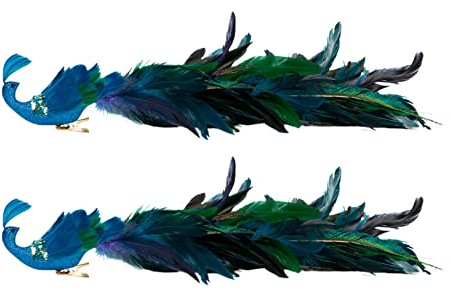 TITA-DONG 2 Stück Pfauen-Weihnachtsschmuck, 19 Zoll Blauer Pfauenvogel mit Federschwanz Zum Anklemmen, Glitzernde Phönix-Weihnachtsdekoration, Pfauenvögel mit Künstlichen Federn für die(Blau)